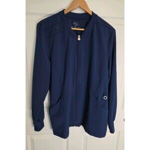 Cherokee Infinity Nurses Medical Scrubs Jacket Navy Blue Large Zip Front Pockets